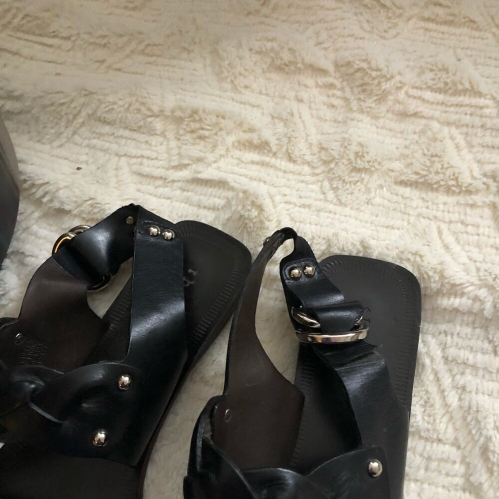 Theory Black Leather Braided Buckle Sandals - Picture 3 of 5